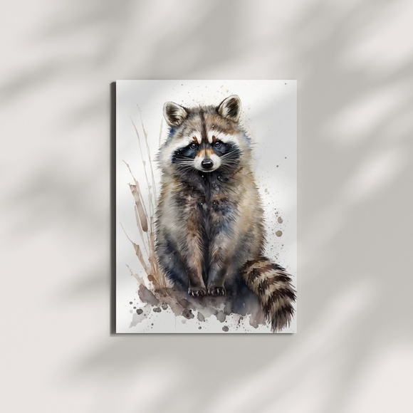 Cute Raccoon Watercolor Wall Art Illustration Print Poster Card Unframed - Picture 3 of 9